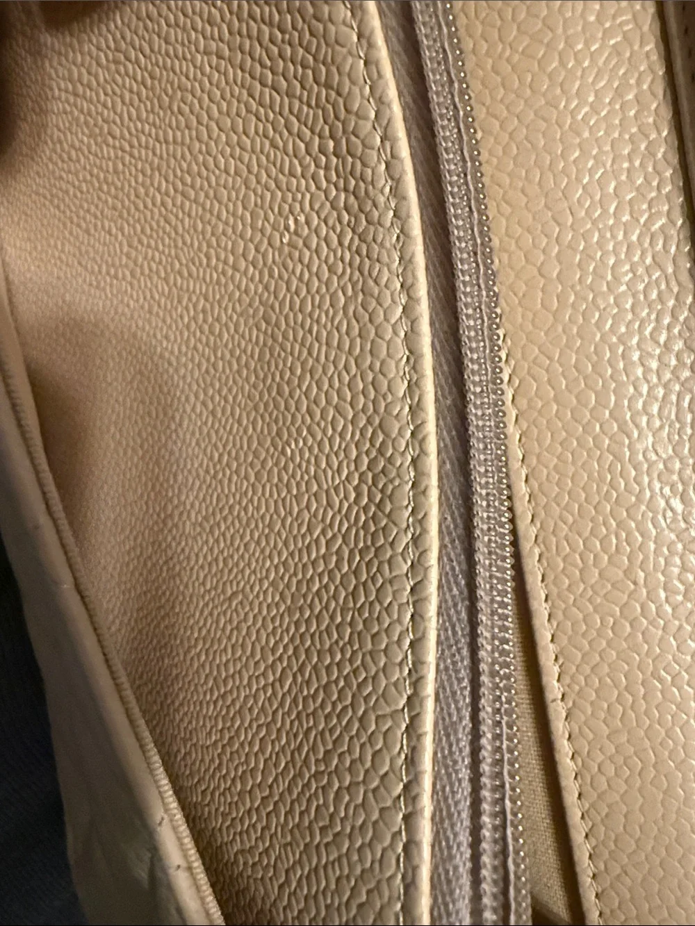 CHANEL Beige Quilted Caviar Wallet on Chain with Silver CC